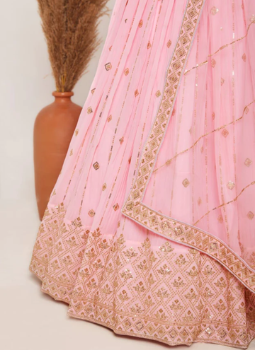 Crush Pattern Georgette Baby Pink Zari Work Lehenga Choli